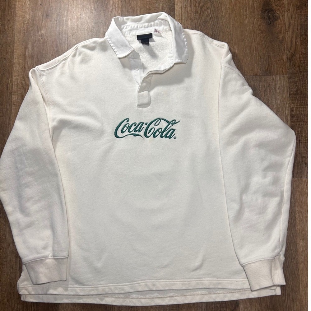 H&M Coca-Cola Relaxed Fit Rugby Polo Sweatshirt Mens Dopamine Retro Atlanta